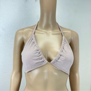 Shades & Shore Shimmery dust pink Halter Bikini Top medium new